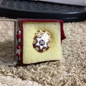 Vintage 30-Year Service Enamel Star Pin in Red and Gold